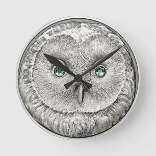 WILD THINGS: Silver Owl Round Wall Clock