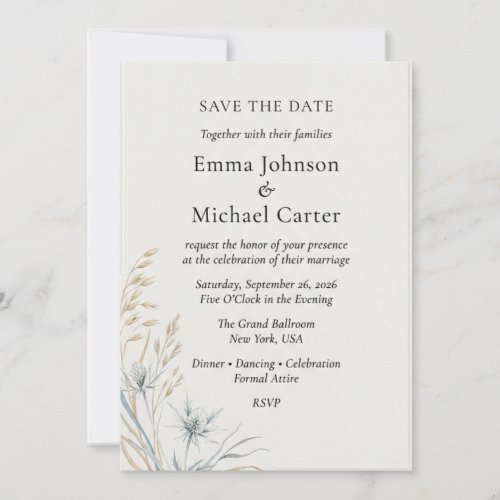 Wild Thistle & Wheat Botanical Elegant Save Invitation
