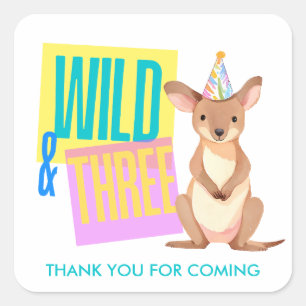 Wild & Three Kangaroo 3rd Birthday Favor Stickers
