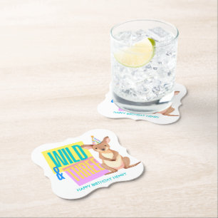 Wild & Three Kangaroo 3rd Birthday Paper Coaster