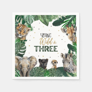Wild & Three Safari birthday invitation Napkins