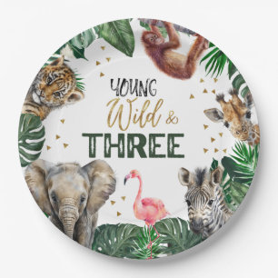 Wild & Three Safari birthday invitation Paper Plates