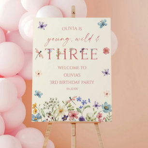 Wild Three Wildflower Birthday Party Welcome Sign