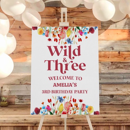 Wild Three Wildflower Birthday Party Welcome Sign