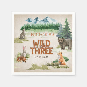 Wild Three Woodland Animal 3rd Birthday Party Napkins