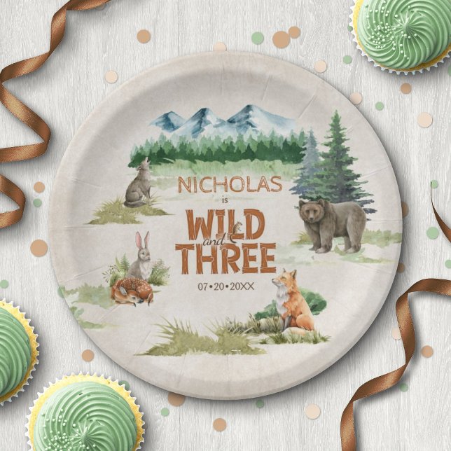 Wild Three Woodland Animal 3rd Birthday Party Paper Plates (Creator Uploaded)