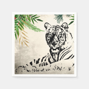 Wild Tiger and Palm Fronds Paradise Napkins