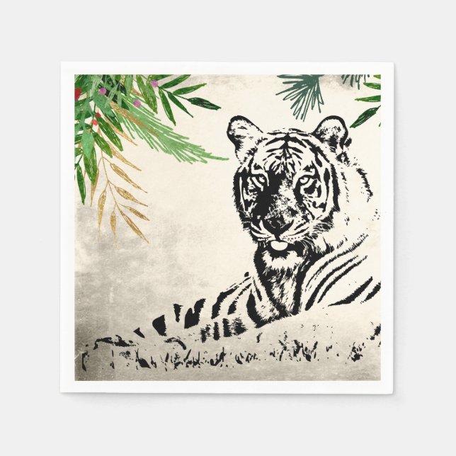 Wild Tiger and Palm Fronds Paradise Napkins (Front)