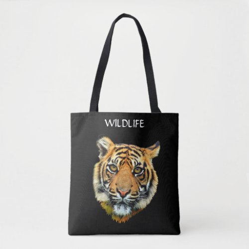 Wild Tiger Animal Face on Black Tote Bag