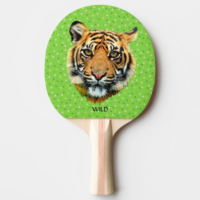 Wild Tiger Animal Face on Green Ping Pong Paddle (Front)
