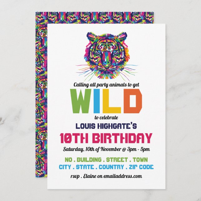 Wild Tiger, Birthday Party Invitation (Front/Back)