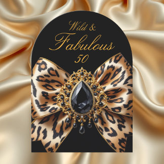 Wild Tiger Fabulous 50 Birthday Bow Black Jewel Invitation