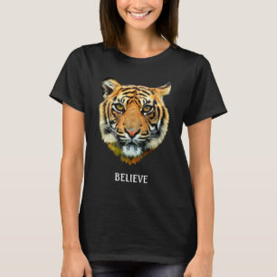 Wild Tiger Face & Believe Calligraphy T-Shirt