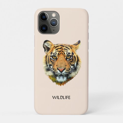 Wild Tiger Face on Light Beige iPhone 11 Pro Case