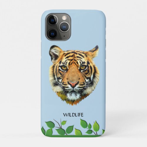 Wild Tiger Face on Light Blue iPhone 11 Pro Case
