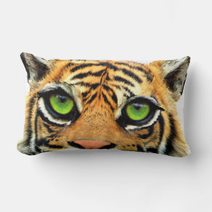 Wild Tiger Face on White Lumbar Pillow