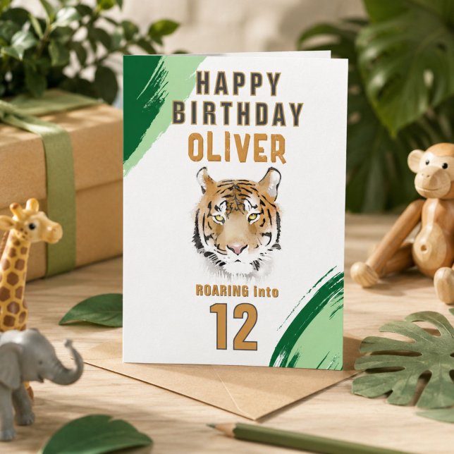 Wild Tiger Head Watercolor Birthday  Card (Creator Uploaded)