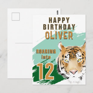 Wild Tiger Head Watercolor Birthday Postcard