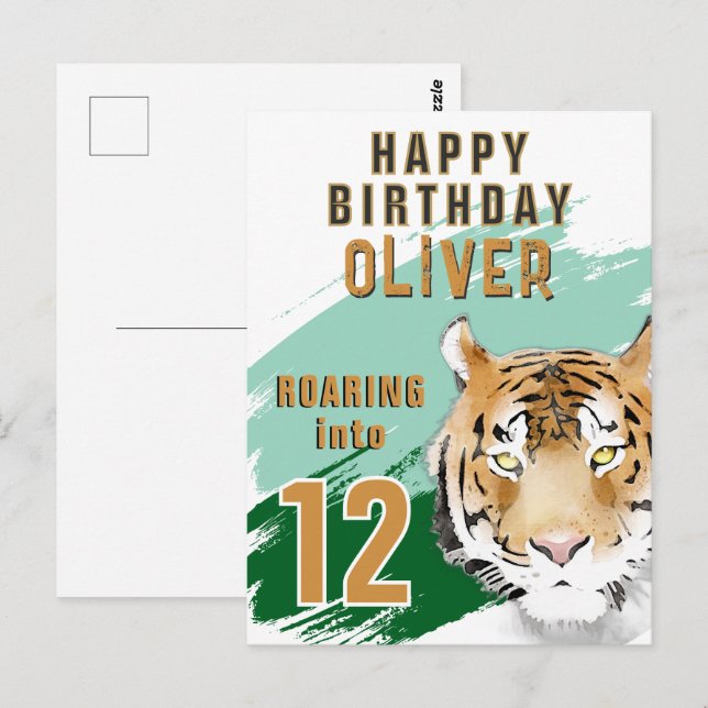 Wild Tiger Head Watercolor Birthday  Postcard (Front/Back)