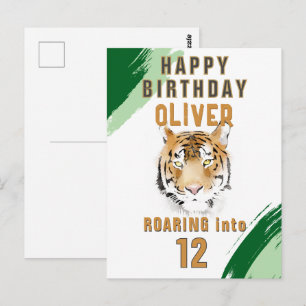 Wild Tiger Head Watercolor Birthday  Postcard