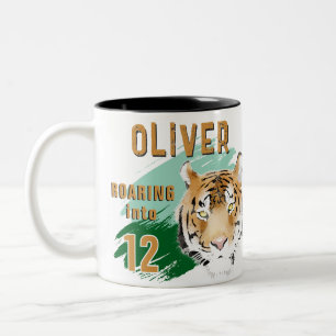 Wild Tiger Head Watercolor Birthday Two-Tone Coffee Mug