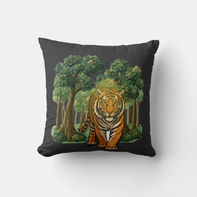 “Wild Tiger in the Forest – Natural Light Jungle D Throw Pillow (Front)