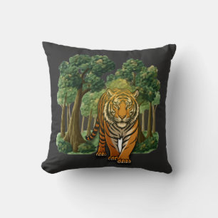 “Wild Tiger in the Forest – Natural Light Jungle D Throw Pillow