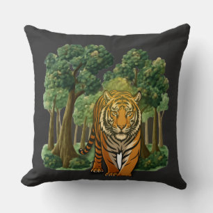 “Wild Tiger in the Forest – Natural Light Jungle D Throw Pillow
