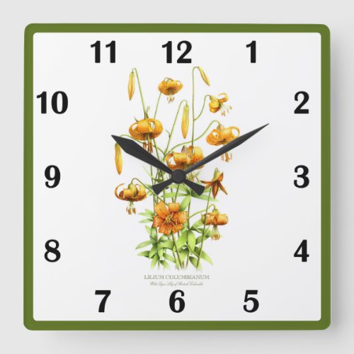 Wild Tiger Lily Flower Botanical Art Square Wall Clock