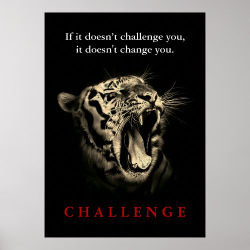 Wild Tiger Motivational Challenge Vintage Sepia Poster