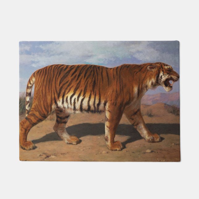 Wild Tiger on the Hunt (by Rosa Bonheur) Doormat (Front)