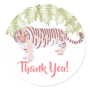 Wild Tiger Palm Tree Leaves Pink Thank You Classic Round Sticker