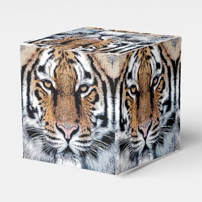 Wild Tiger Portrait Graphic Press Style Favor Boxes (Front Side)