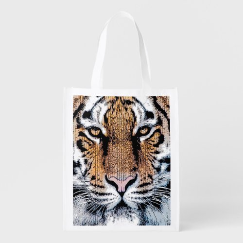 Wild Tiger Portrait Graphic Press Style Grocery Bag