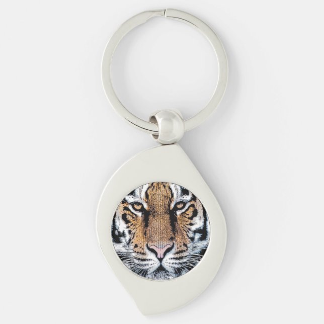 Wild Tiger Portrait Graphic Press Style Keychain (Front)