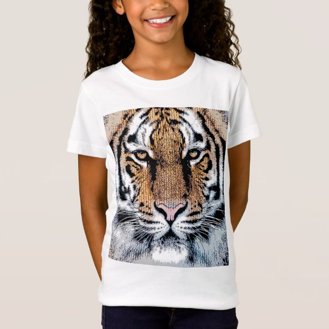 Wild Tiger Portrait Graphic Press Style T-Shirt (Front)