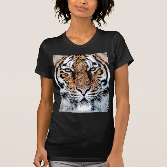 Wild Tiger Portrait Graphic Press Style T-Shirt (Front)