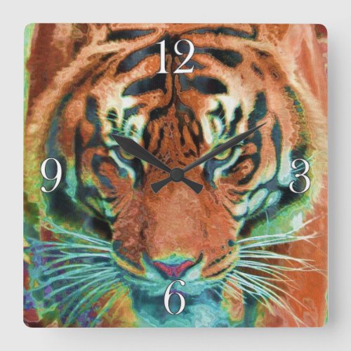 Wild Tiger Reflection Big Cat Wildlife Art Square Wall Clock