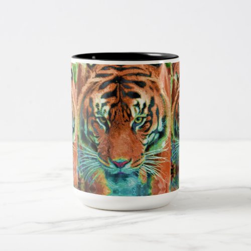 Wild Tiger Reflection Big Cat Wildlife Art Two_Tone Coffee Mug
