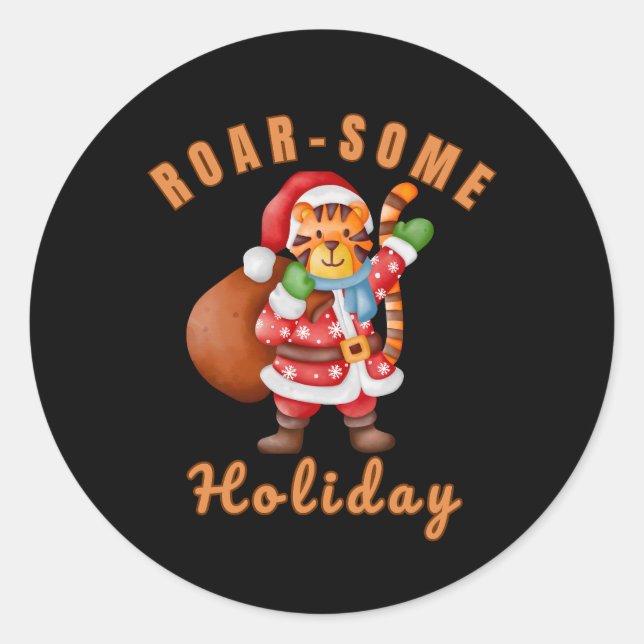 Wild Tiger Santa Christmas Roarsome Holiday Animal Classic Round Sticker (Front)