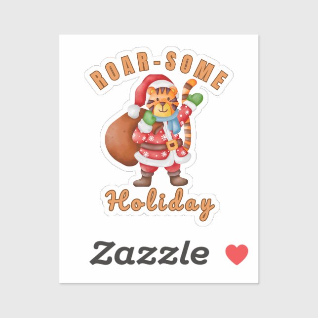 Wild Tiger Santa Christmas Roarsome Holiday Animal Sticker (Sheet)