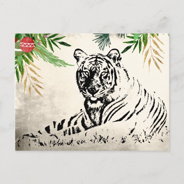 Wild Tiger Season's Greetings Christmas Paradise Holiday Postcard (Front)