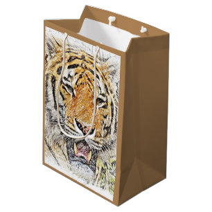 Wild Tiger Sketch - Safari Theme Medium Gift Bag