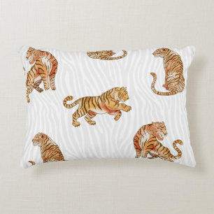 Wild Tigers: Watercolor Animal Pattern. Accent Pillow