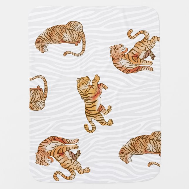 Wild Tigers: Watercolor Animal Pattern. Baby Blanket (Front)