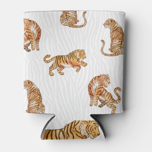 Wild Tigers Watercolor Animal Pattern Can Cooler