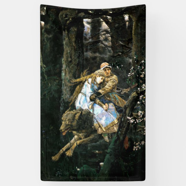 Wild Timber Wolf Carrying Girl Banner (Vertical)