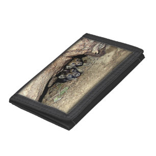 Wild Timber Wolf Twin Cubs in Den Tri-fold Wallet