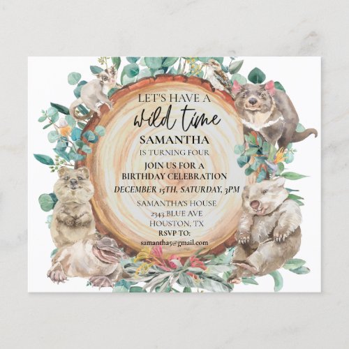 Wild Time Cute Australian Animals Birthday 