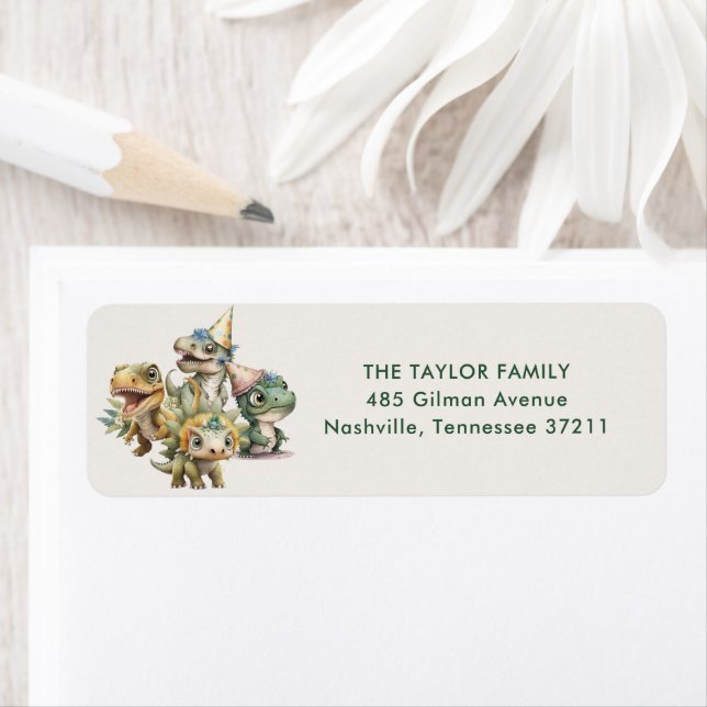 Wild Time Cute Dinosaur Kids Birthday Address Label (Insitu)